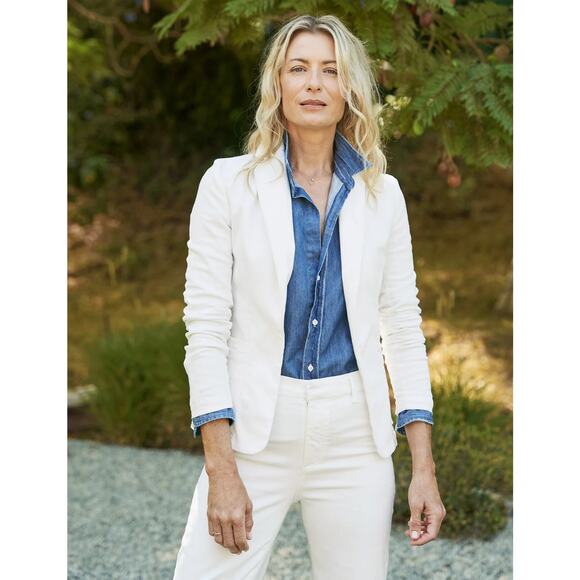 Frank & Eileen Dublin Long Sleeve Open Front Tailored Blazer Vintage White Small - Picture 1 of 7